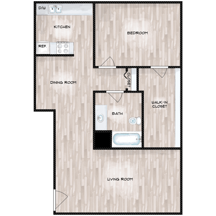 1 Bed 1 Bath Floor Plan at Boston Woods Apartments, San Antonio TX, TX, 78201